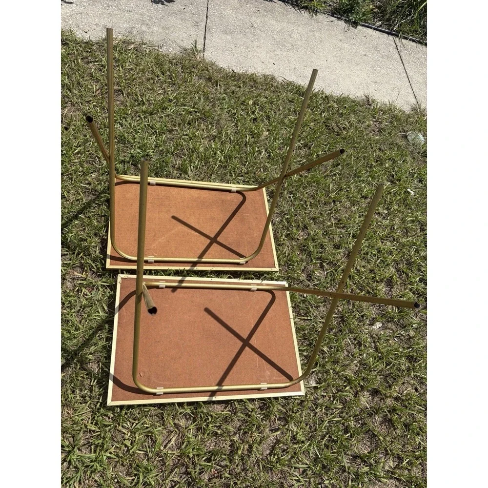 Vtg Lavada Weeping Willow Trees Mid Century Metal Tv Tray Tables Stands Set of 2